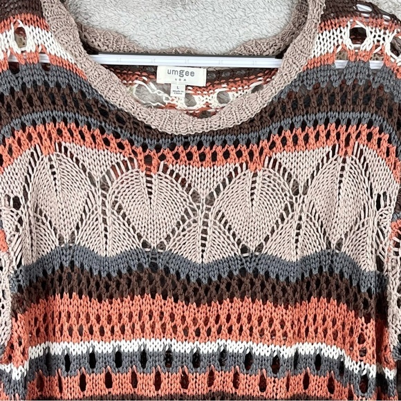 Umgee Loose Knit Oversized Sweater Muted Colors Striped Large - Picture 7 of 13